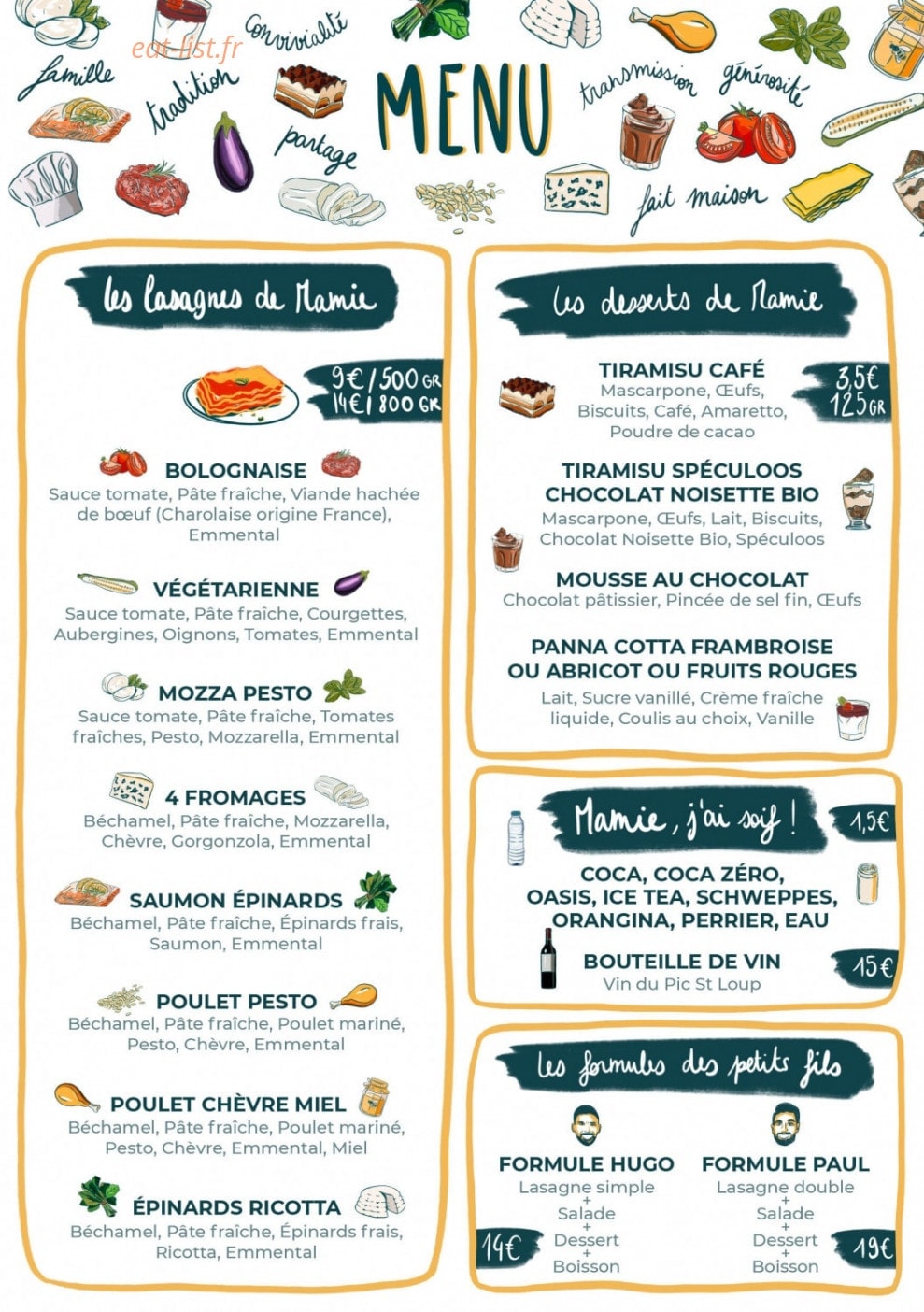 Carte et menu de Mamie Lasagnes à Saint Gely du Fesc — La Carte