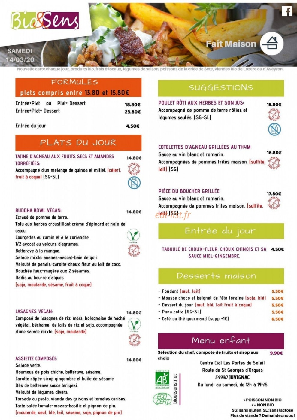 Bio et Sens — carte page 1