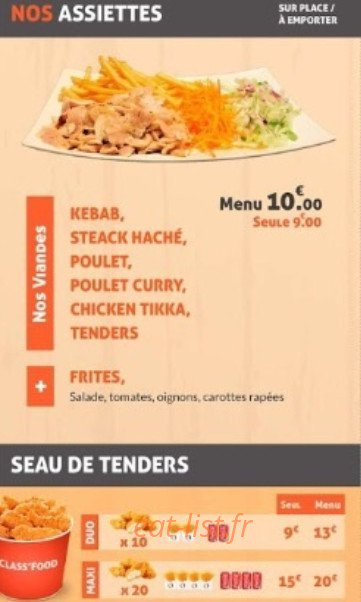 Class' Food — carte page 1