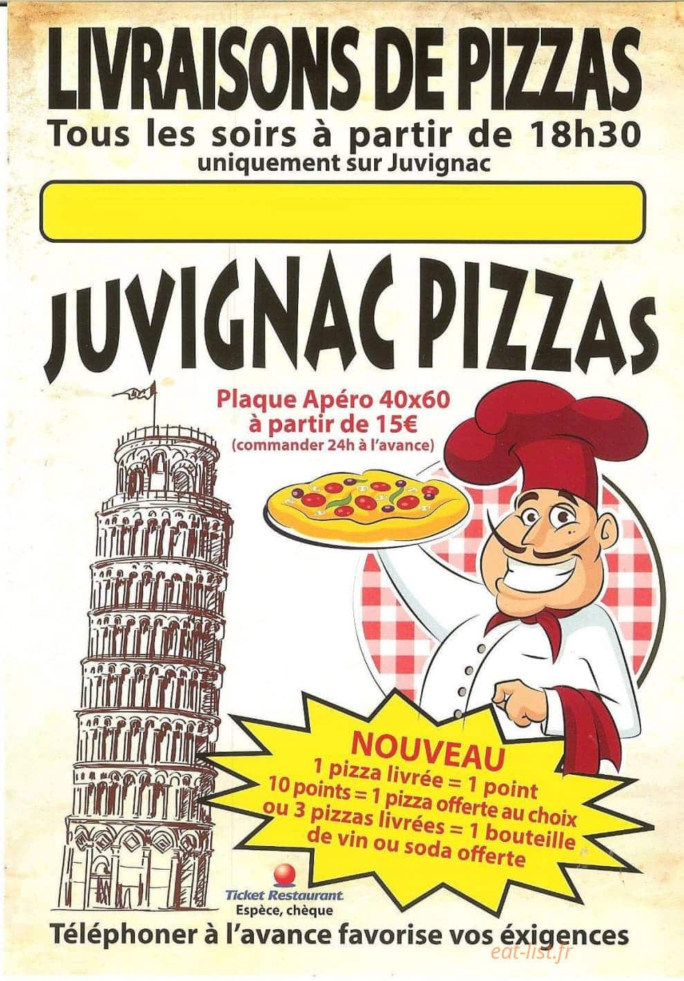 Juvignac Pizza — carte page 1