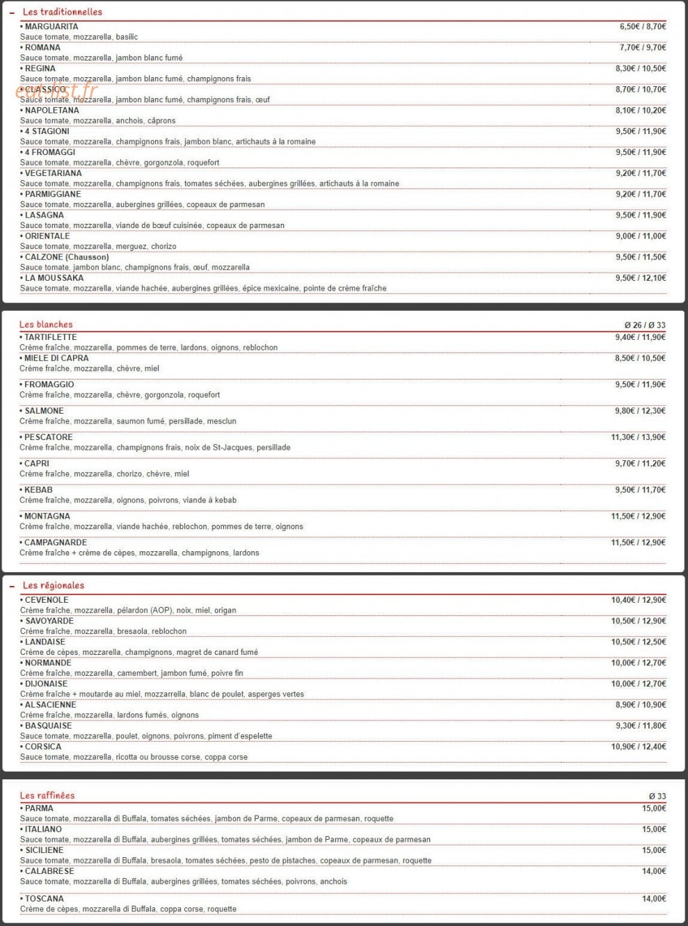 Pizz'AS — carte page 1