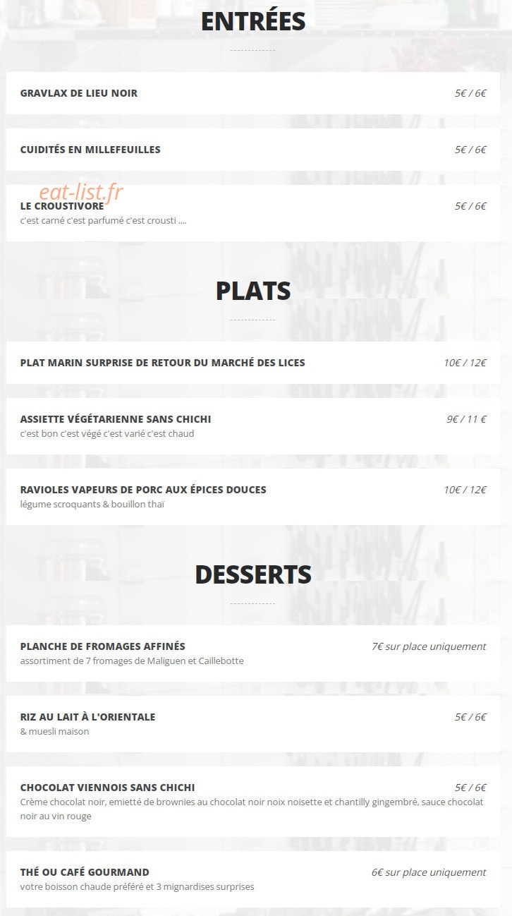 Au Sans Chichi — carte page 1