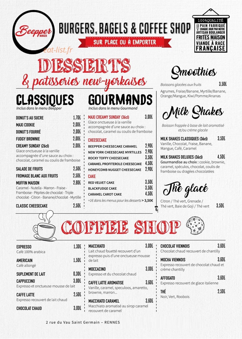 Beepper Burger — carte page 2