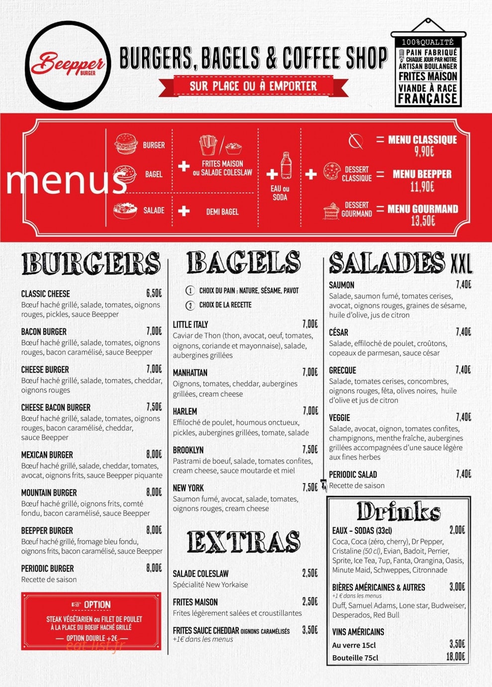 Beepper Burger — carte page 1