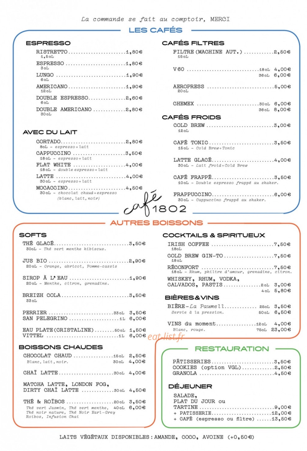Café 1802 — carte page 2