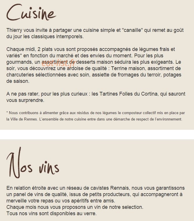 Café Cortina — carte page 1