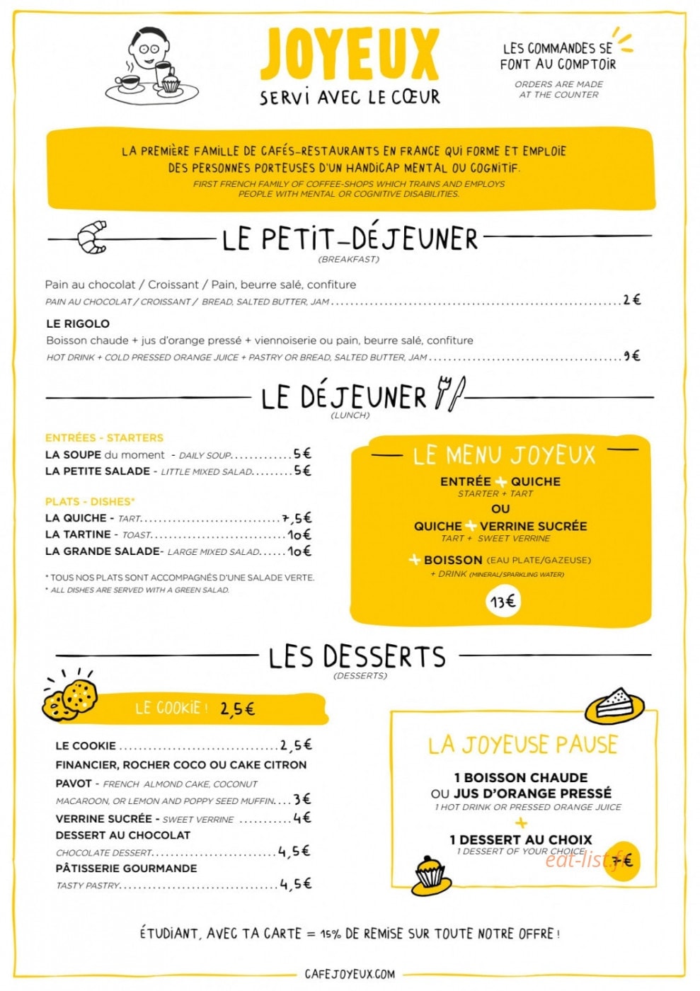 Café Joyeux — carte page 1