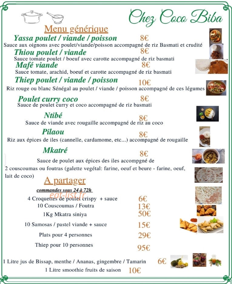 Chez Coco Biba — carte page 1