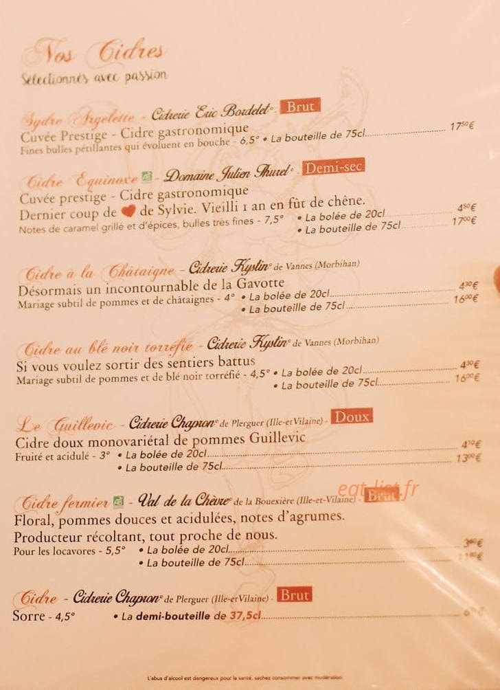 Crêperie La Gavotte — carte page 1