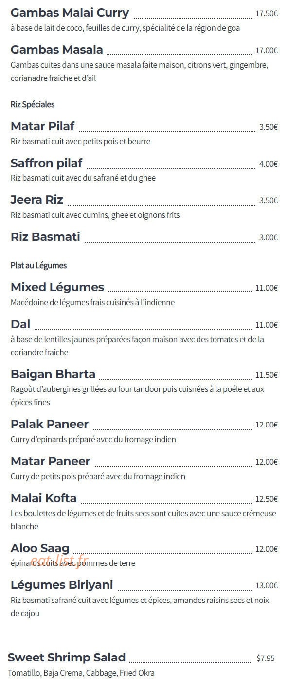Délice de l'Inde — carte page 6