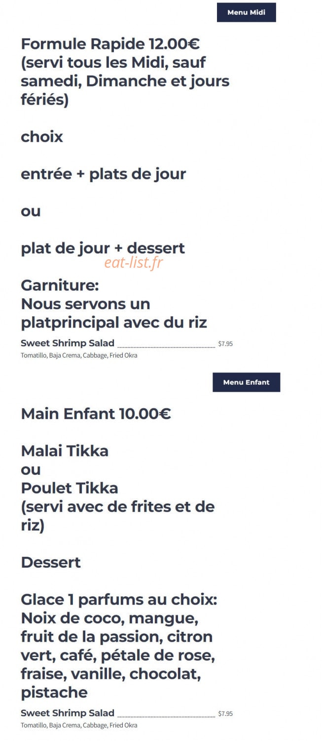 Délice de l'Inde — carte page 7