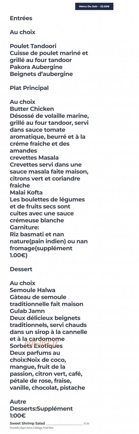 Délice de l'Inde — carte page 8