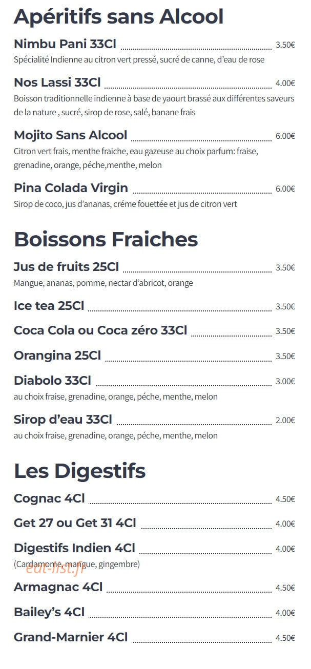 Délice de l'Inde — carte page 13