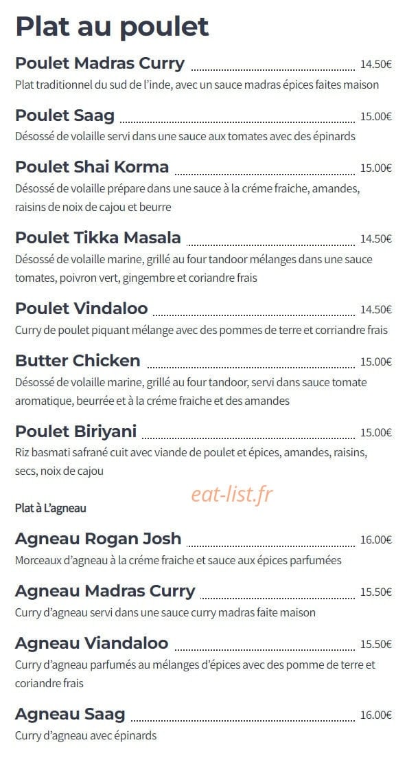 Délice de l'Inde — carte page 4