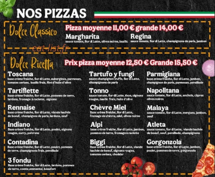 Dolce pizza — carte page 1