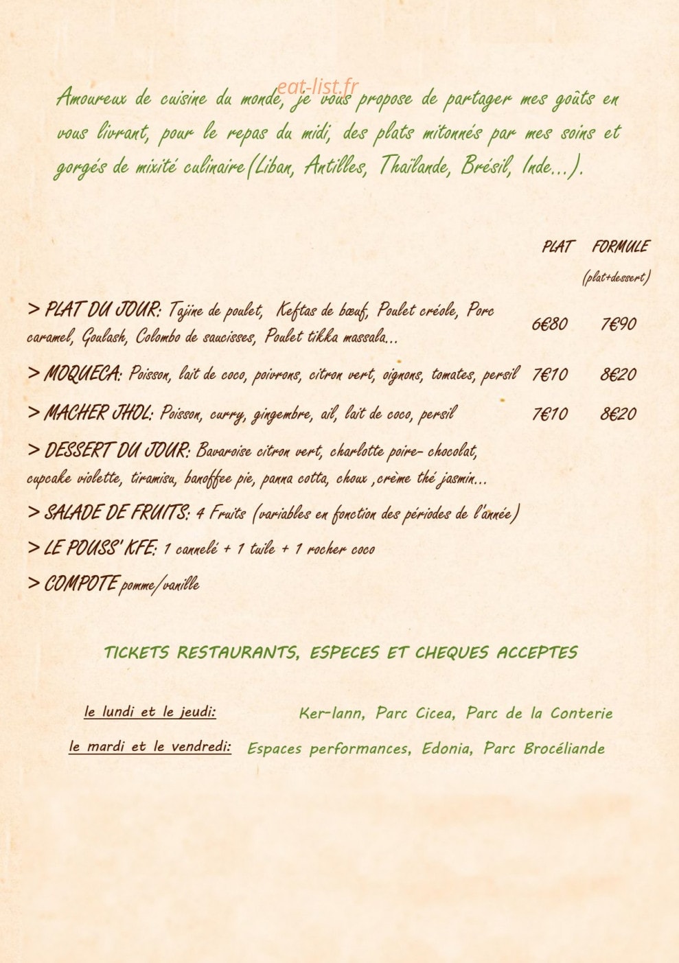 Epices & Gourmandises — carte page 1
