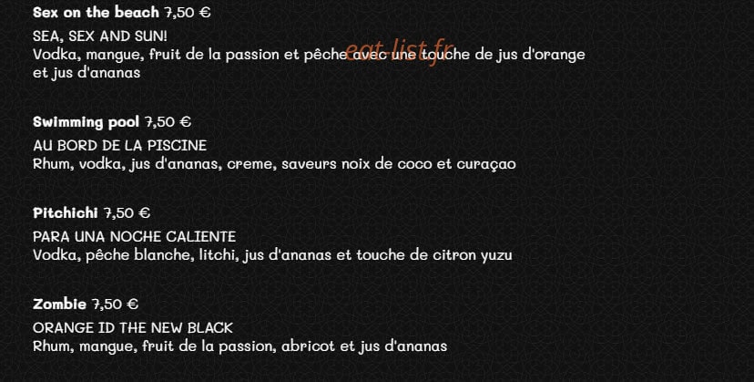Carte et menu de Grill'inn à Rennes — Les cocktails avec alcools suite