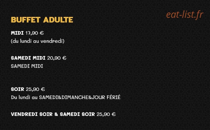 Carte et menu de Grill'inn à Rennes — Buffet adulte