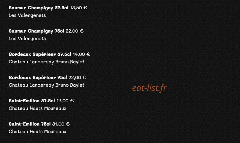 Carte et menu de Grill'inn à Rennes — Les vins rouges suite