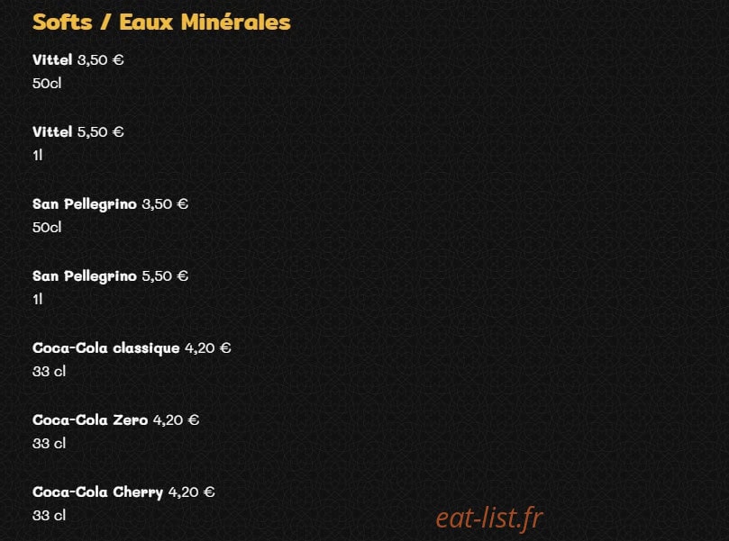 Carte et menu de Grill'inn à Rennes — Les softs et eaux minérales