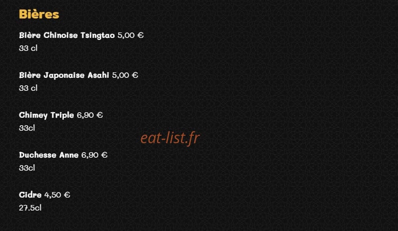 Carte et menu de Grill'inn à Rennes — Les bières