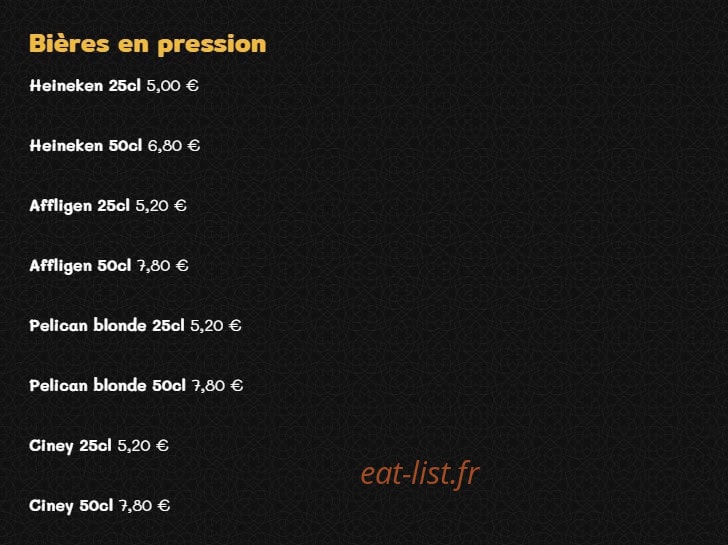 Carte et menu de Grill'inn à Rennes — Les bières en pression