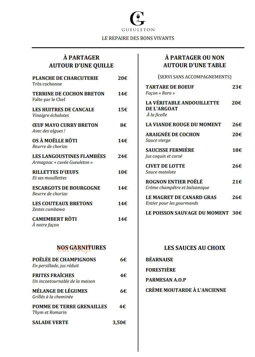 Gueuleton — carte page 1