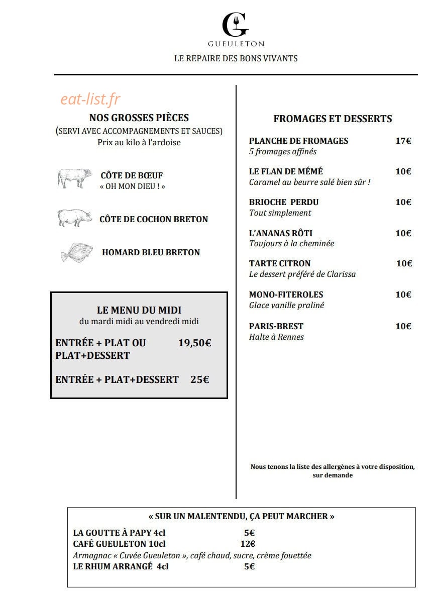 Gueuleton — carte page 2