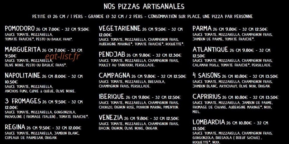 Gusto Pizza — carte page 1