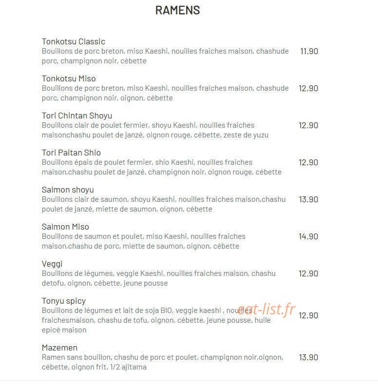 Hanami Ramen — carte page 2
