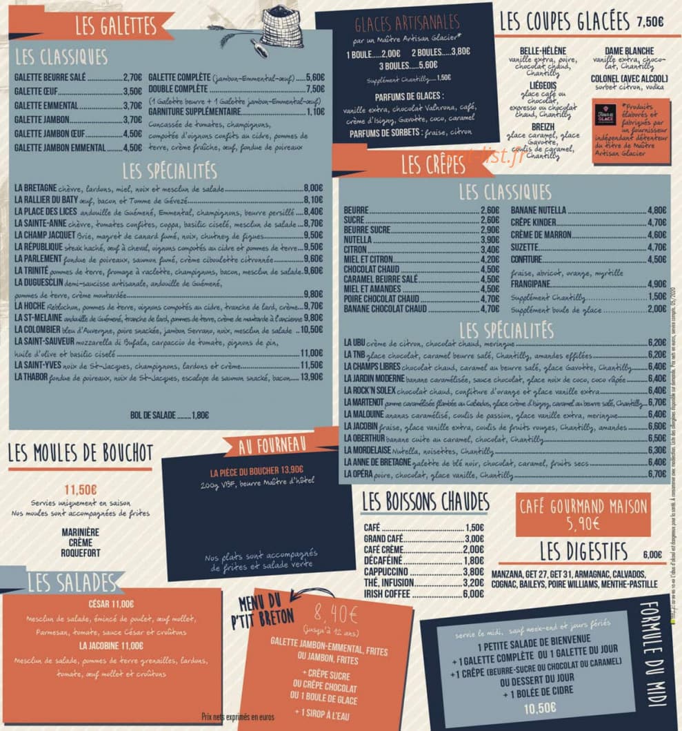 La Crêperie Rennaise — carte page 1