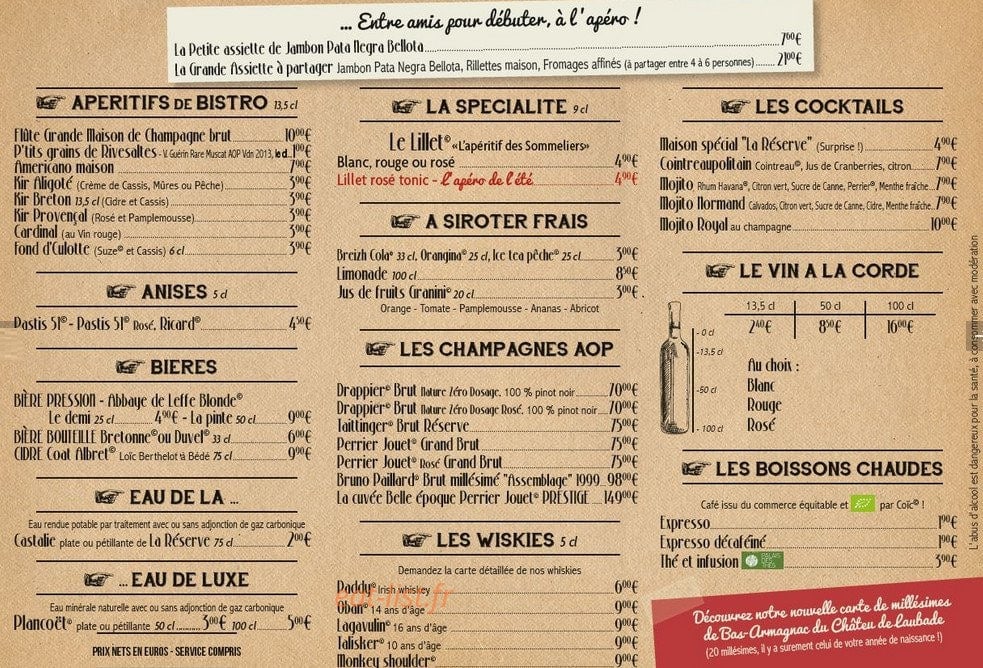 La Réserve — carte page 1