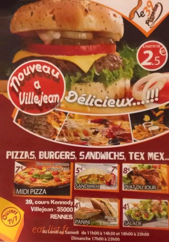 Le 39 Pizzéria — carte page 1