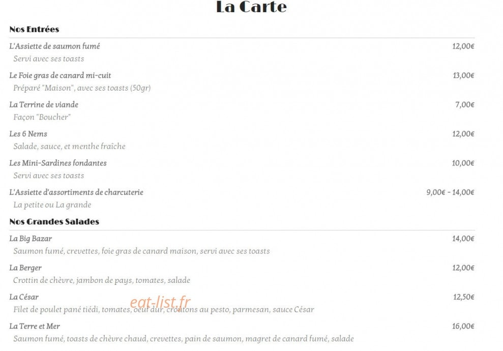 Le Big Bazar — carte page 1