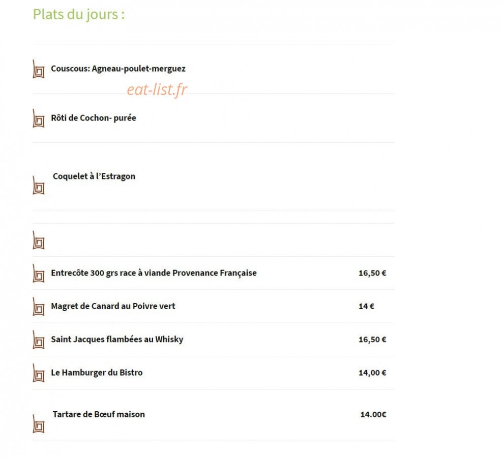 Le Bistro du Coin — carte page 2