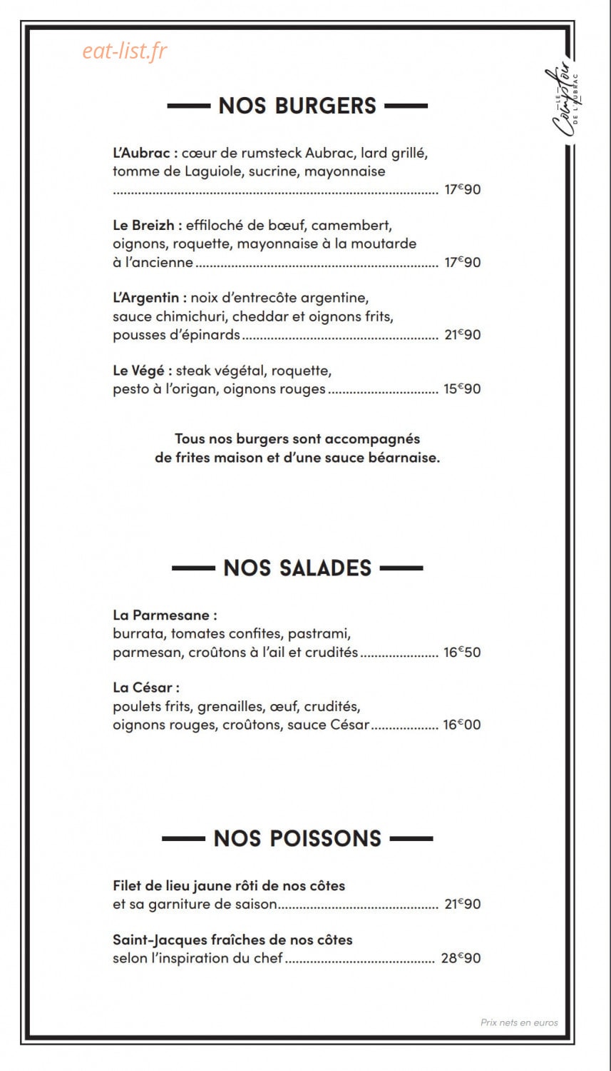 Le Comptoir de l'Aubrac — carte page 2
