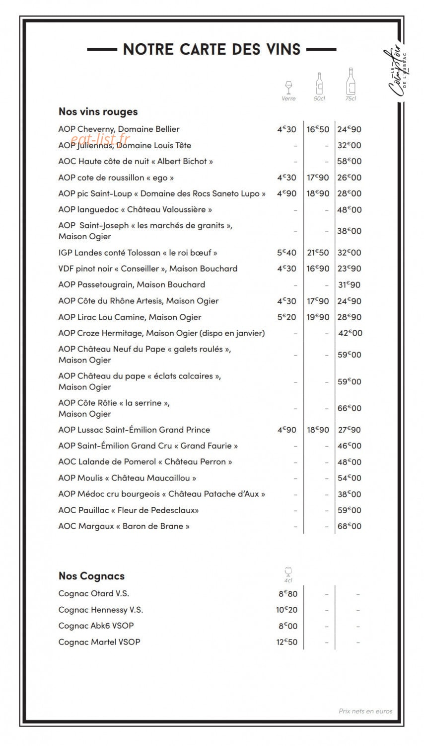 Le Comptoir de l'Aubrac — carte page 8