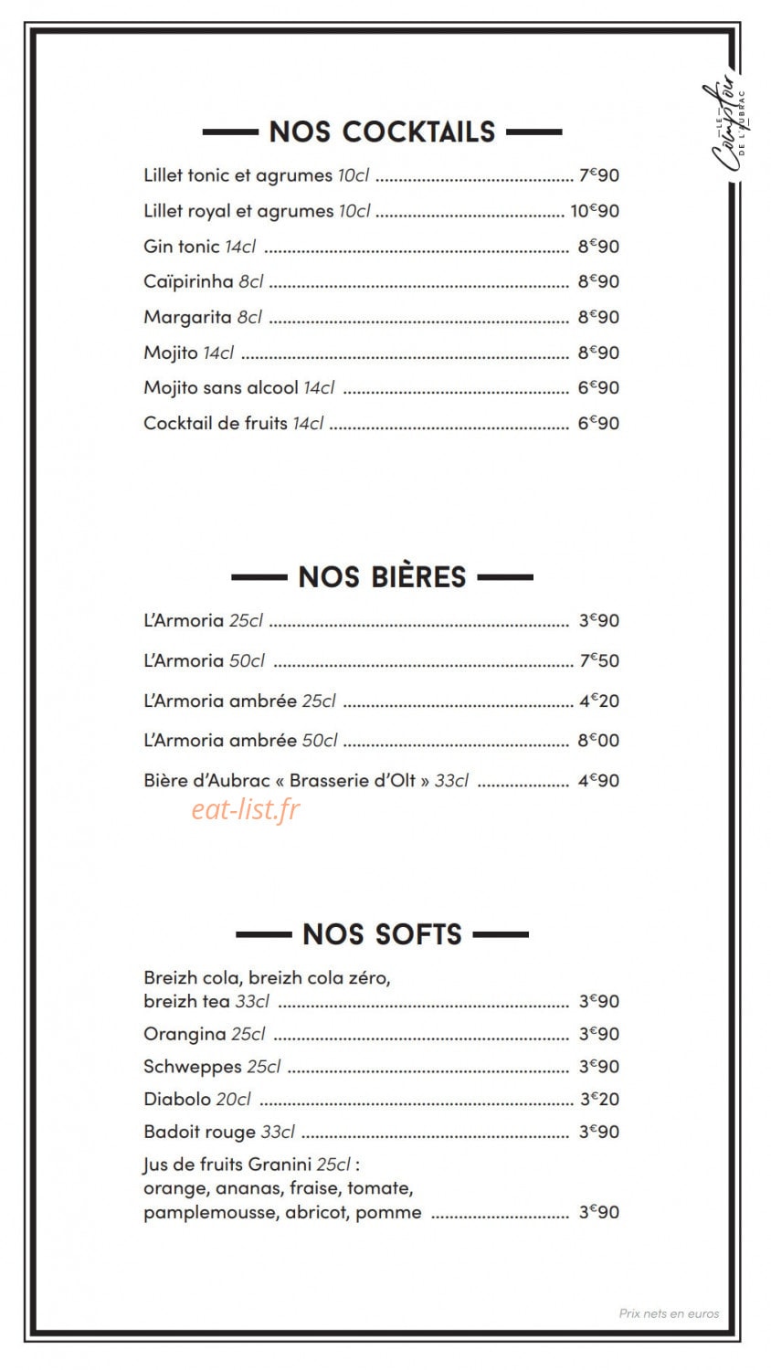Le Comptoir de l'Aubrac — carte page 7