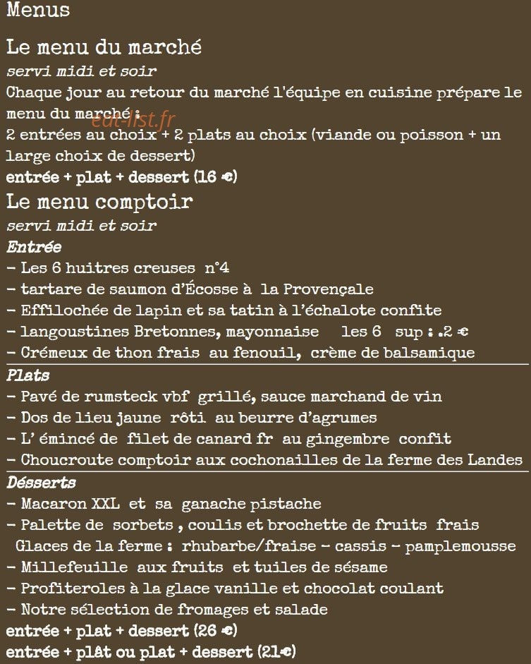 Le Comptoir — carte page 1