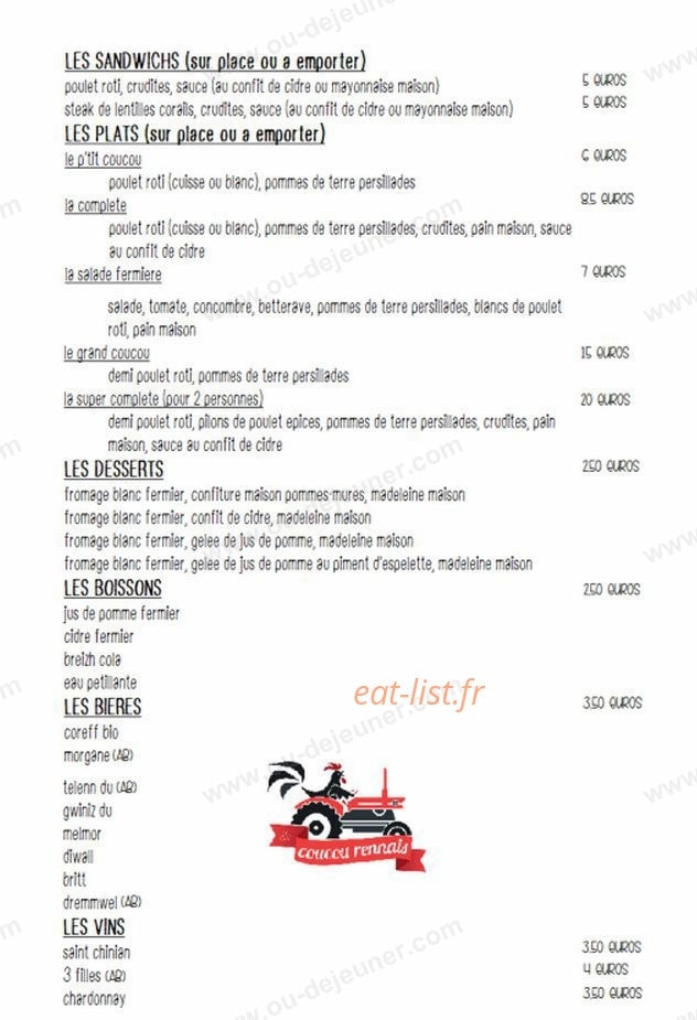 Le Coucou Rennais — carte page 1