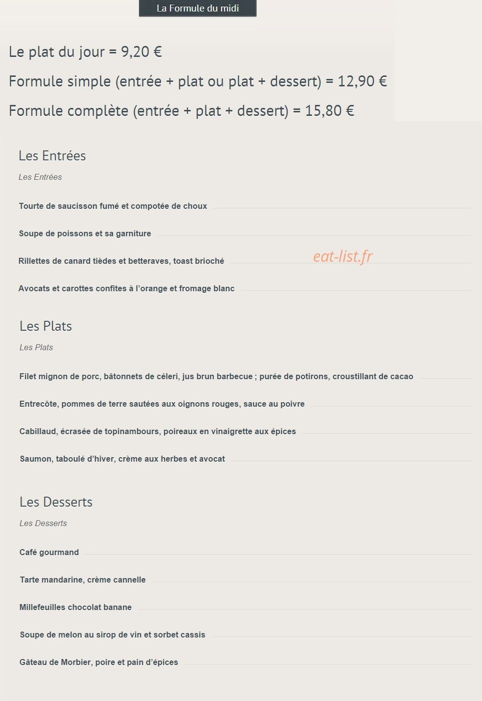 Restaurant Beau pré — carte page 1