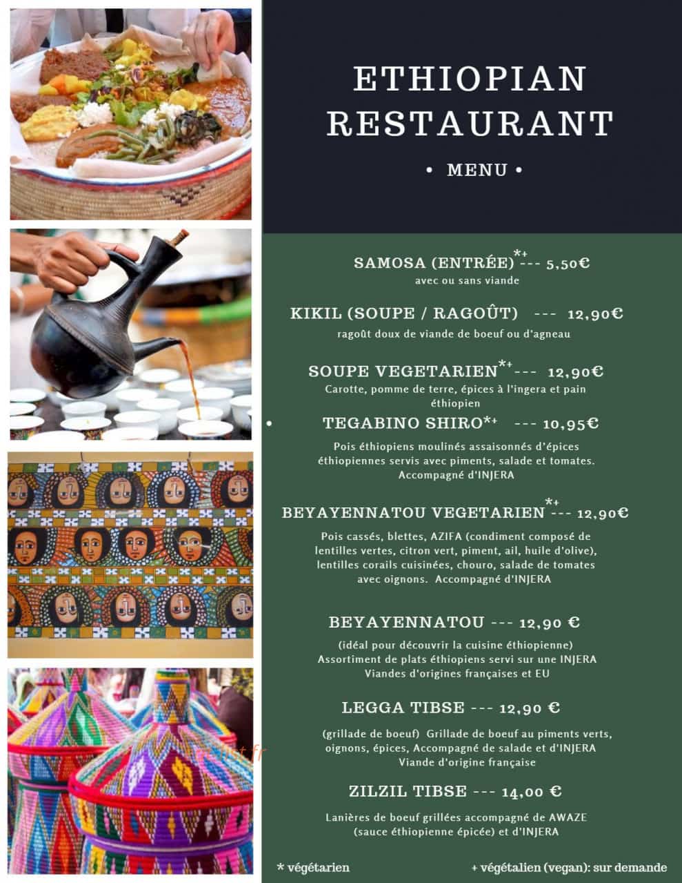 Restaurant Ethiopien — carte page 1