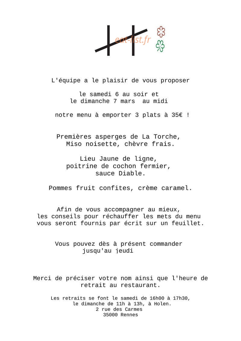 Restaurant Holen — carte page 1