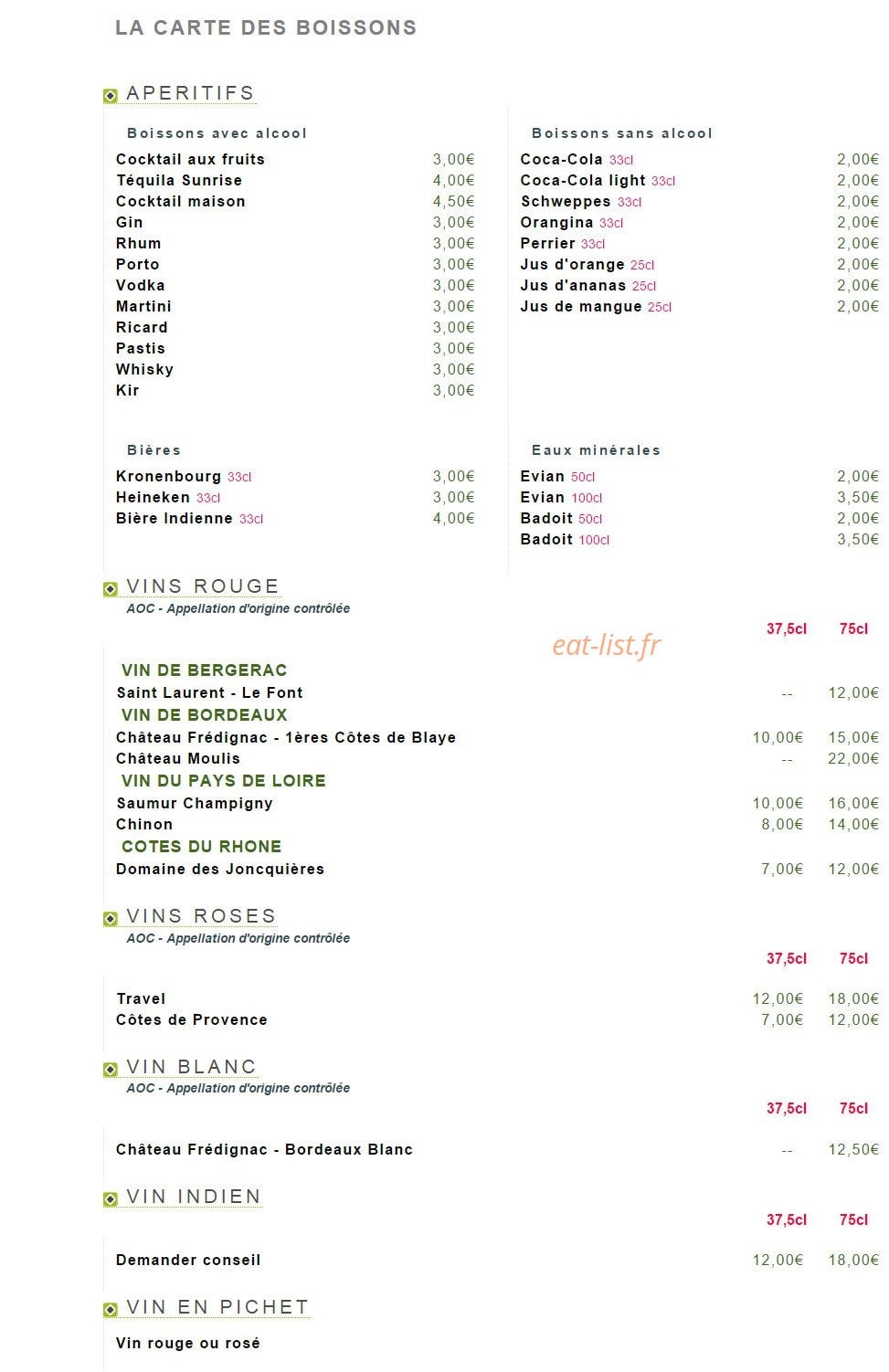 Restaurant India — carte page 4