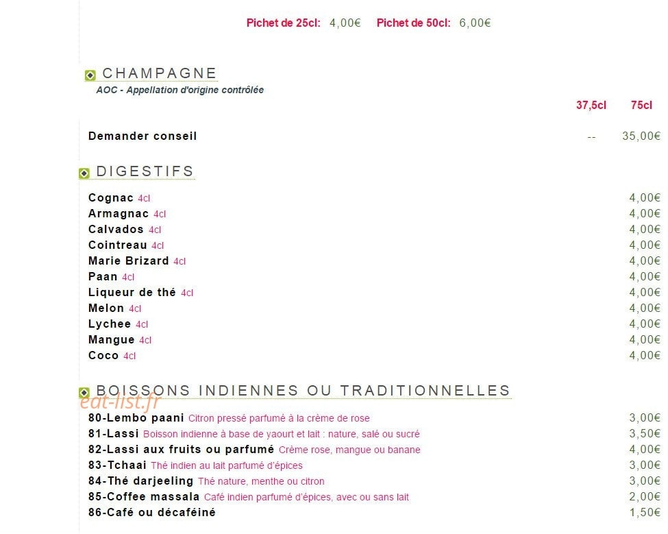 Restaurant India — carte page 5