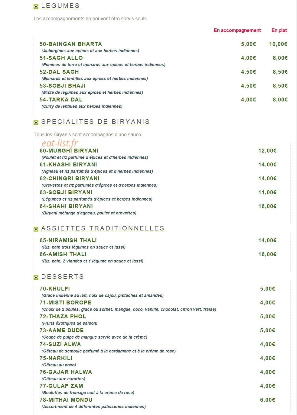 Restaurant India — carte page 3