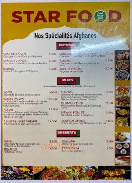 Star Food — carte page 1
