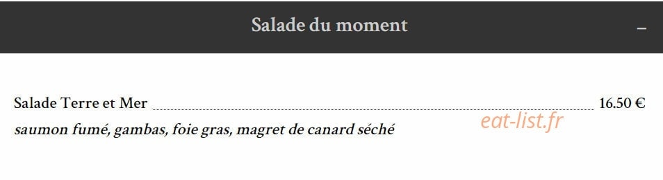 Carte et menu de Taverne de la Marine à Rennes — Les salades