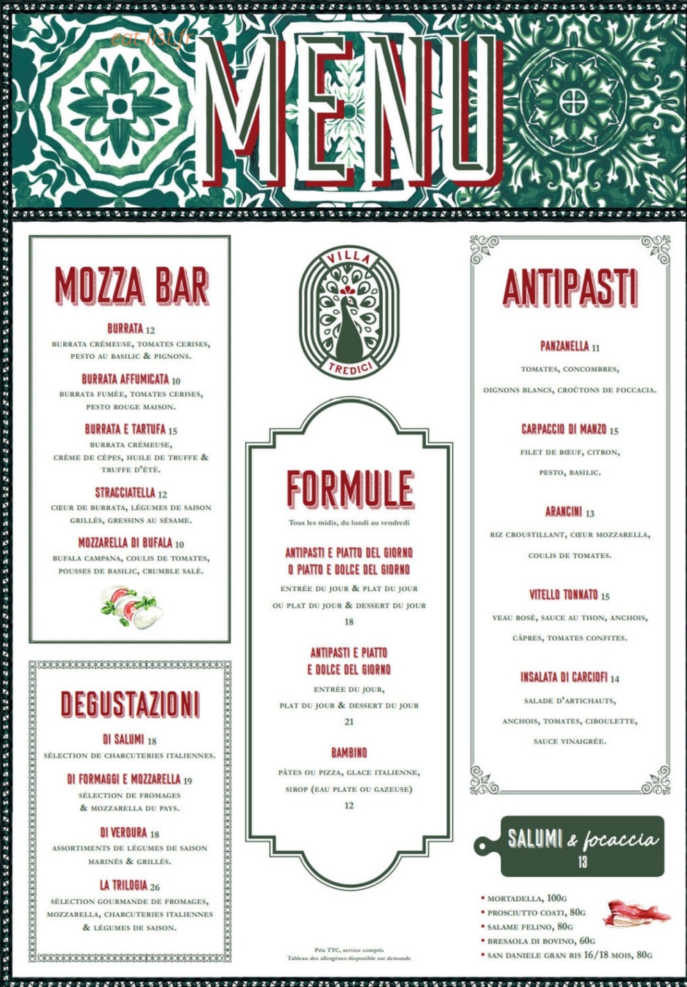 Villa Tredici — carte page 1