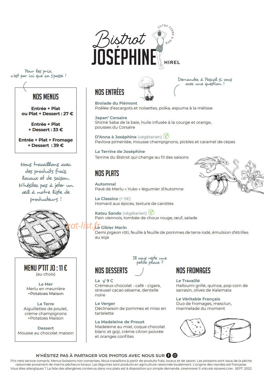 Bistrot Josephine — carte page 1
